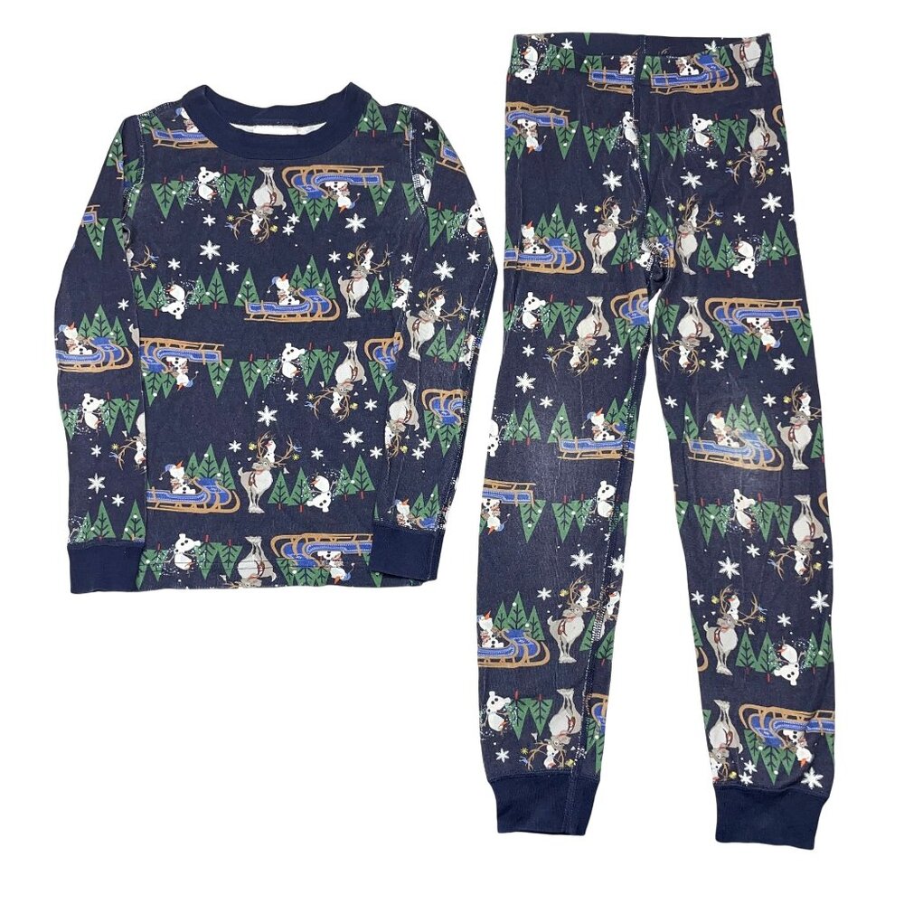 Disney x Hanna Andersson Kids 6-7 Olaf + Sven Print Long Johns Organic Cotton